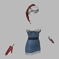 Christmas Themed Costume Set With Blue Dress Black Belt Red Hat And Gloves