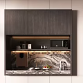 Modern Tea Room Interior Design With Wooden Cabinets Marble Countertop And Appliances