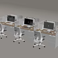 Modern Office Cubicles Workstations With Computers White Chairs And Wooden Desks