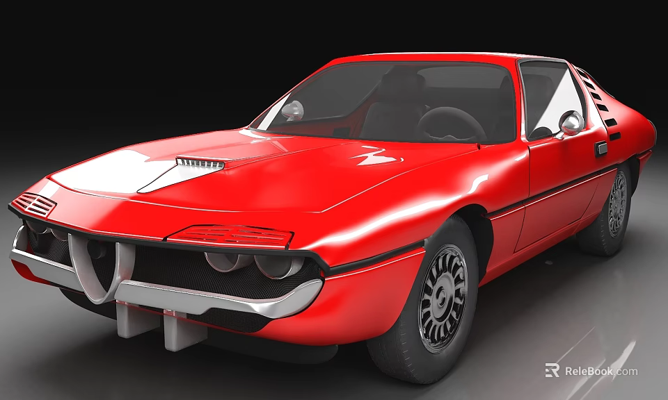 Red Vintage Sports Car With Sleek Lines Chrome Details And Black Wheels 3d model 