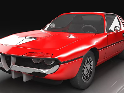 Red Vintage Sports Car With Sleek Lines Chrome Details And Black Wheels 3d model