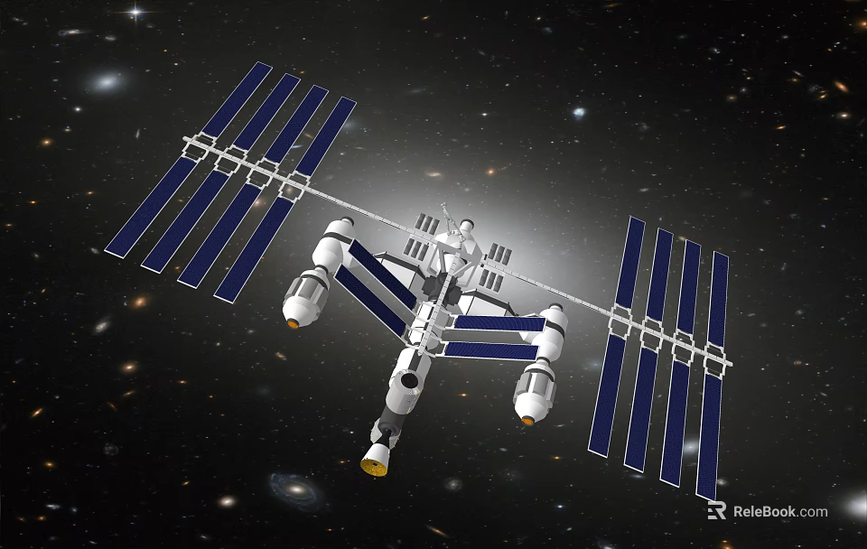 International Space Station With Solar Panels And Modular Structure In Space 3d model