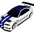 White BMW Sporty Modified Car With Black Stripes Large Wheels And Rear Spoiler