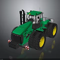 Green Tractor with Large Black Tires Yellow Rims and Spacious Cab on Dark Surface