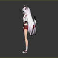 Anime Style Character With Cat Ears Tail Purple Hair Blue Eyes Red White Outfit