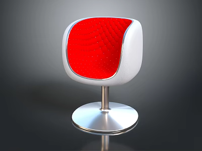 Modern Red Textured Leisure Chair With White Frame And Silver Round Base 3d model