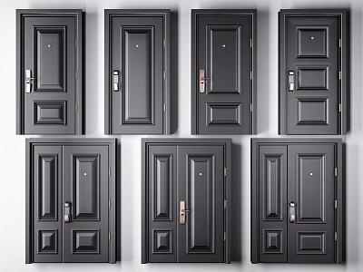 Black Security Doors With Various Panel Designs For Home Safety 3d model