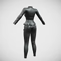 Black Leather Fitted Corset Style Outfit With Long Sleeves And Slim Pants