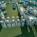 Aerial View of Modern Industrial Factory with Cooling Towers Chimneys and Multiple Buildings