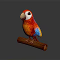 Colorful Parrot with Vibrant Feathers Perched on Wooden Log Against Gray Background 3d model