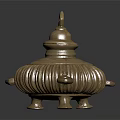 Traditional Handcrafted Pottery Jar with Lid Ornate Striped Decoration Handles and Three Feet