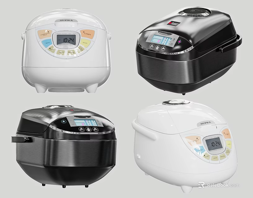 Modern Kitchen Appliances Various Color Rice Cookers With Digital Display and Control Panels 3d model 