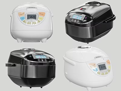 Modern Kitchen Appliances Various Color Rice Cookers With Digital Display and Control Panels 3d model