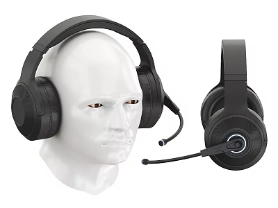 Black Over Ear Headphones With Detachable Microphone On Mannequin Head 3d model