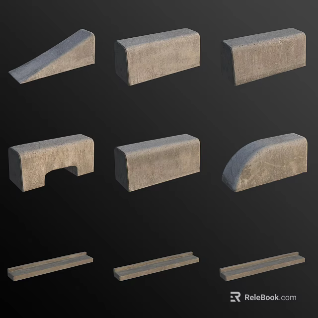 Concrete Road Infrastructure Components With Various Shapes For Road Edge Construction 3d model