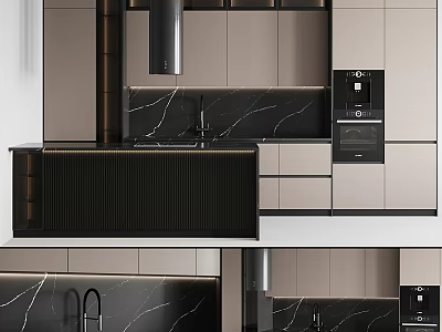 Modern Kitchen Cabinets Design With Light Gray Finish Marble Counter And Island Appliances 3d model