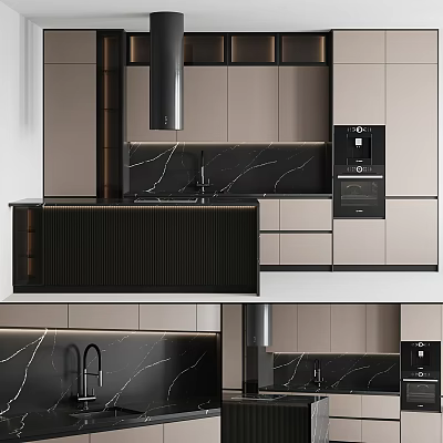 Modern Kitchen Cabinets Design With Light Gray Finish Marble Counter And Island Appliances 3d model