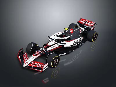 Formula 1 Race Car With Sleek Aerodynamic Design Black White Red Livery And Rear Wing 3d model