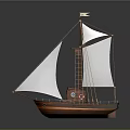 Wooden Sailboat Model With White Sails Mast Small Flag And Wooden Hull