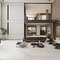 Spacious Loft Living Room With Marble Flooring Sofa Piano And Plant