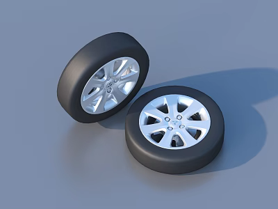 Black Rubber Car Tires Featuring Silver Alloy Wheels And Spoke Design 3d model