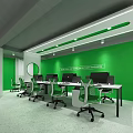 Modern Public Office Space with Green Walls Meeting Table Black Office Chairs and Glass Doors