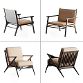Modern Accent Chair With Black Frame Beige Cushion And Multiple Angles View 3d model