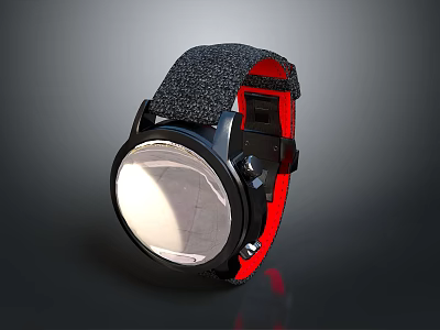 Stylish Watch With Gray Fabric Strap Red Inner Lining Round Dial And Black Case 3d model