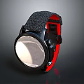Stylish Watch With Gray Fabric Strap Red Inner Lining Round Dial And Black Case