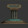 Cartoon Scene Featuring Glowing Blue Circle Pedestal With Green Top Platform And Decorative Steps