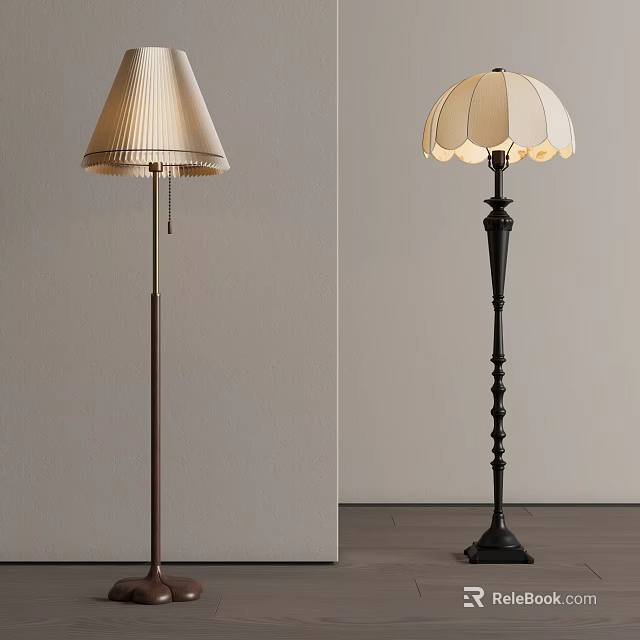Sleek Modern Fabric Shade Floor Lamp With Slender Pole And Classic Ruffled Black Metal Design 3d model 