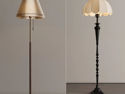 Sleek Modern Fabric Shade Floor Lamp With Slender Pole And Classic Ruffled Black Metal Design 3d model
