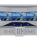 Advanced Ship Bridge Control System with Multiple Displays and Ocean View