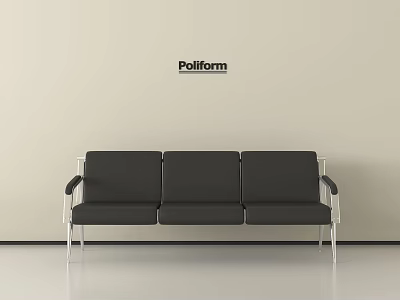 Modern Black Three Seater Public Chair With Metal Frame By Poliform Indoor Design 3d model