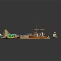 Modern Port Cartoon Port Animation Port Dock 3d model