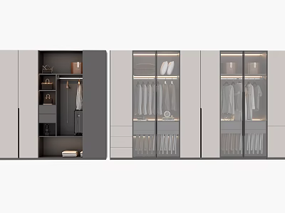 Modern Wardrobe Design With Glass Doors Hanging Rails And Storage Drawers 3d model