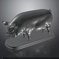 Shiny Silver Pig Sculpture on Decorative Base for Home Decoration