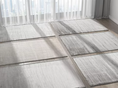Multiple Square Rugs In Light Grey Tones On Wooden Floor With Natural Light 3d model