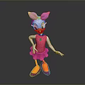 3D Cartoon Character Design With Purple Bow Pink Dress And Pink Shoes