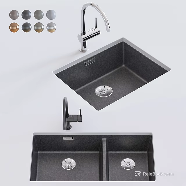 Modern Kitchen Sink Single And Double Bowl Design With Faucet Drainage And Color Options 3d model 