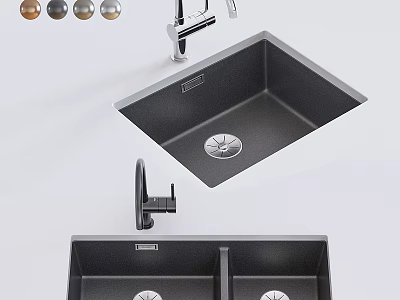 Modern Kitchen Sink Single And Double Bowl Design With Faucet Drainage And Color Options 3d model
