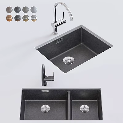 Modern Kitchen Sink Single And Double Bowl Design With Faucet Drainage And Color Options 3d model