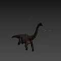 3D Rendered Brachiosaurus Dinosaur with Long Neck on Orange Background and Flying Birds