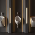 Modern Urinals Mounted on Dark Walls with Linear Lighting in Contemporary Bathrooms