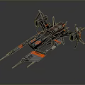 Futuristic SciFi Space Fighter With Black Orange Accents And Detailed 3D Design