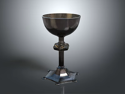 Metallic Goblet With Tall Stem Decorative Square Base And Ornate Design 3d model