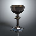 Metallic Goblet With Tall Stem Decorative Square Base And Ornate Design