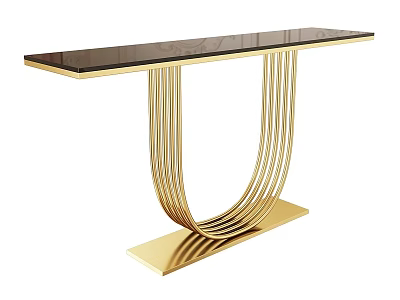 Elegant Modern Display Stand With Gold Metal Curved Frame And Black Tabletop 3d model