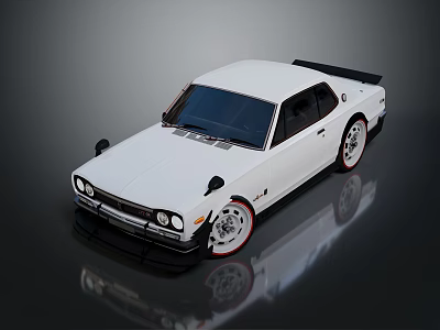 White Classic Sports Car With Black Rear Spoiler And Alloy Wheels Design 3d model