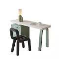 Stylish Desk with White Desktop Green Drawers Legs Black Chair Cactus Decor Table Lamp
